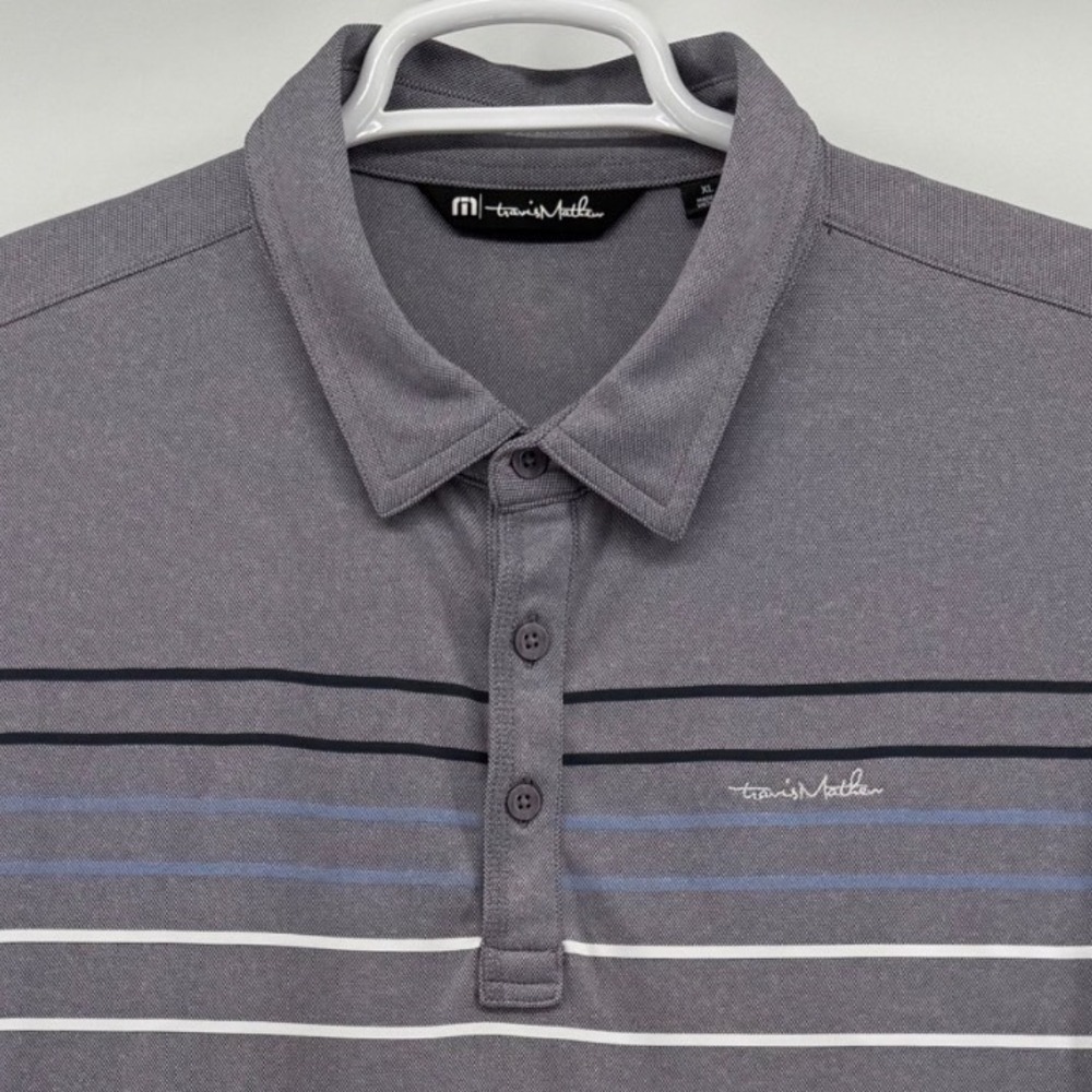 TravisMathew Mens XL Grey Striped Polo Pebble Beach Golf Links Performance Shirt